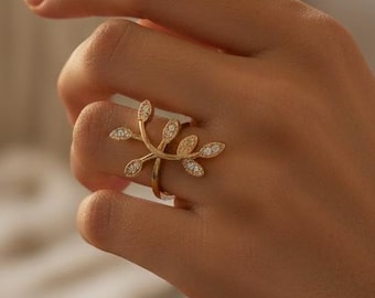 Gold Leaf Branch Adjustable Ring