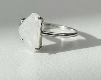 Silver White Stone Minimal Adjustable Ring
