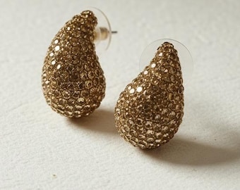 Golden Drop Crystal Earrings | Sparkling Gold Stud Drops