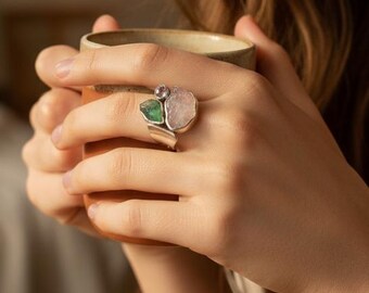 Handmade Silver Plated Multi Stone Statement Ring