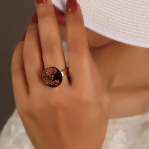 Persian Art POEM Molana RING Chic Golden Stainless Steel Jan O Deli Lightweight HandMade Farsi Golden Dance Calligraphy Miniature