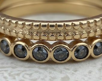 Gold Plated Dual Band Black & White Diamond Ring