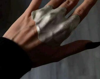 Asymmetrical Pleated Knuckle Ring, Gold-Tone Persian Art Statement Ring