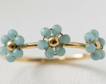 Blue Floral Gold Plated Adjustable Ring
