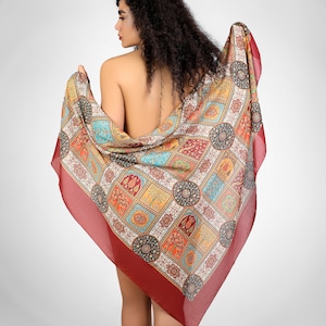 Persian Calligraphy Molana Poem Orange little Block Soft 100% Cotton Scarf Lightweight Miniature HandMade Farsi Modern Shawl Wrap All Season