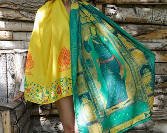 Persian Calligraphy Cotton Scarf: Molana Rumi Poem, Lightweight Shawl