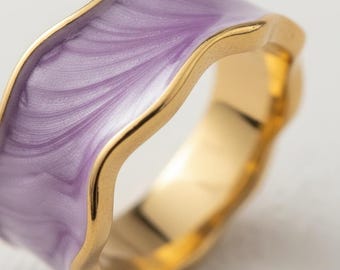 Purple Enamel Gold Plated Adjustable Ring