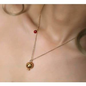 Persian Calligraphy Golden Poem Unique long Necklace Yalda Red Pomegranate Golden Steel Fixed color Farsi Modern Eshgh Love Janan Chain