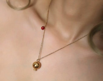 Persian Calligraphy Golden Poem Unique long Necklace Yalda Red Pomegranate Golden Steel Fixed color Farsi Modern Eshgh Love Janan Chain