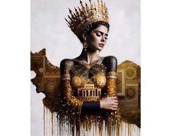 Persian Iranian women Golden Queen Art poster | Satin Poster