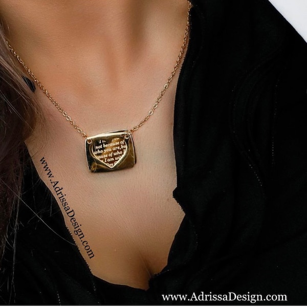 Calligraphie dorée DIEU KHODA poème d'amour Collier unique Molana Rumi Acier doré Couleur fixe Farsi Moderne Eshgh Love Janan 2 pièces