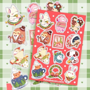 Hoja de pegatinas de animales navideños