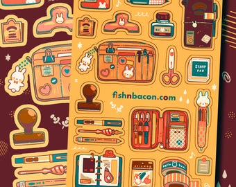 Kawaii Stationery Sticker Sheet - Japanese, Matte Vinyl