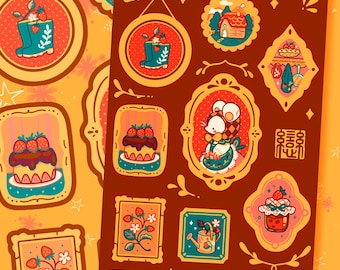 Strawberry Farmer Mouse Cozy Sticker Sheet
