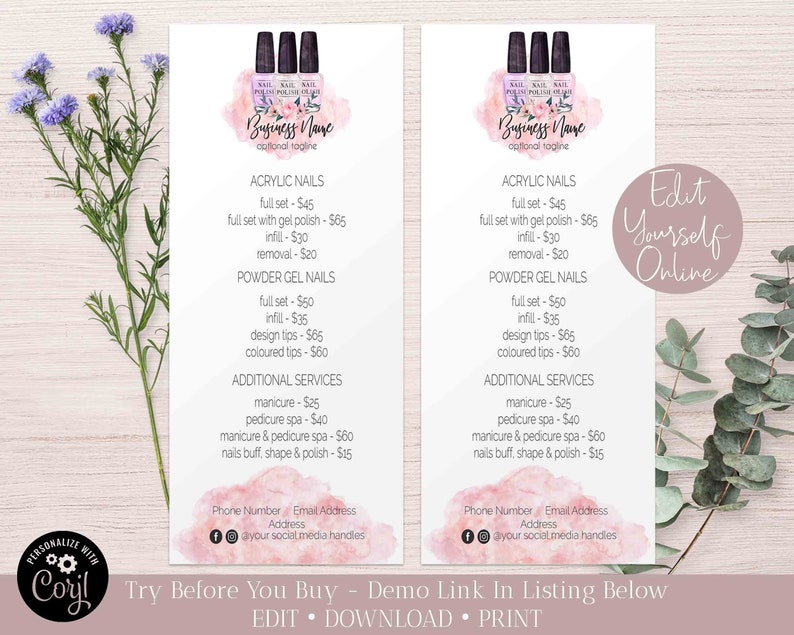 Nail Polish Price List Nail Tech Nail Technician Salon Etsy