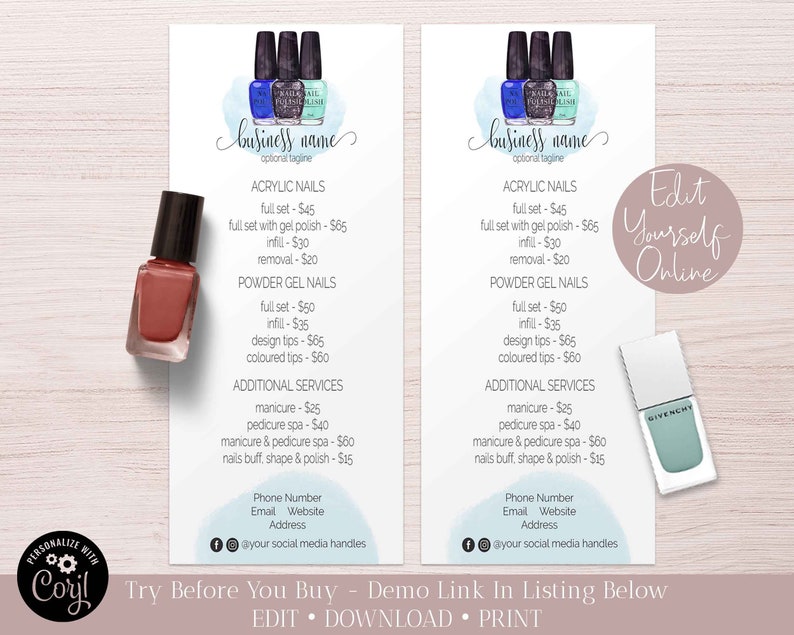 Nail Polish Price List Nail Tech Nail Technician Salon Etsy