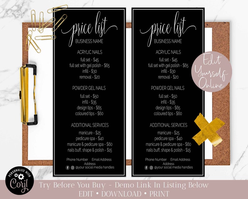 Salon Menu Templates