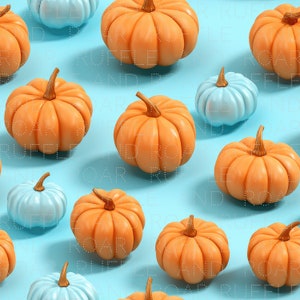 Blue Pumpkins Seamless Pattern 3D Glossy Realistic
