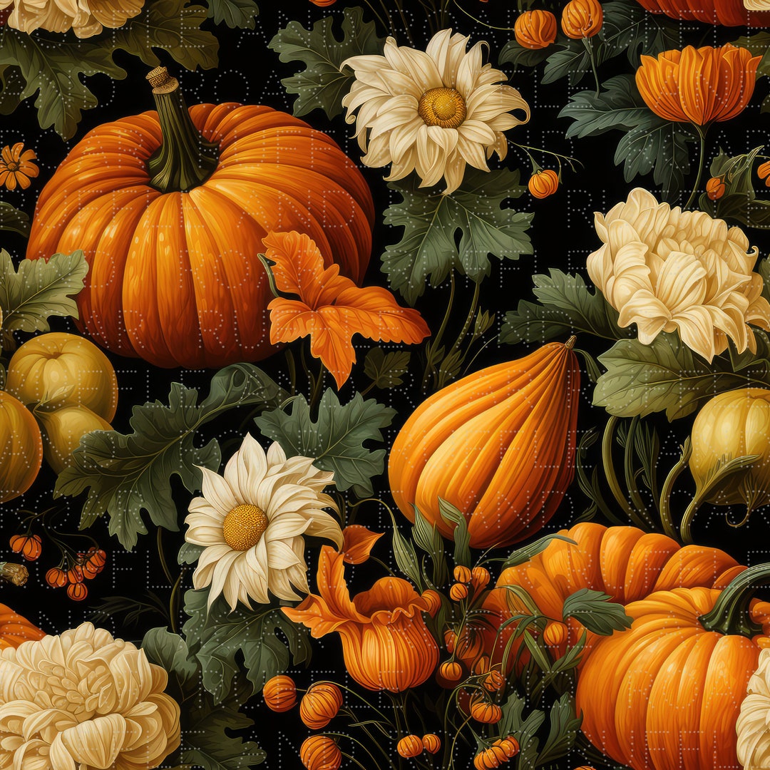 Pumpkin Floral Seamless Pattern 3D Realistic - Etsy