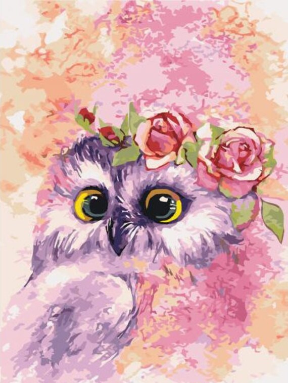 Owl Paint by Numbers animal Art Painting on Canvas DIY Etsy