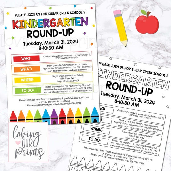 Kindergarten Roundup School Flyer Template, Kindergarten Enrollment Flyer, Kindergarten Registration, Kindergarten Round-up Event Flyer
