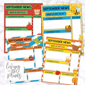 September Newsletter Template, Teacher Newsletter, Newsletter Template Editable, Editable Teacher Newsletters, Weekly Newsletter Template