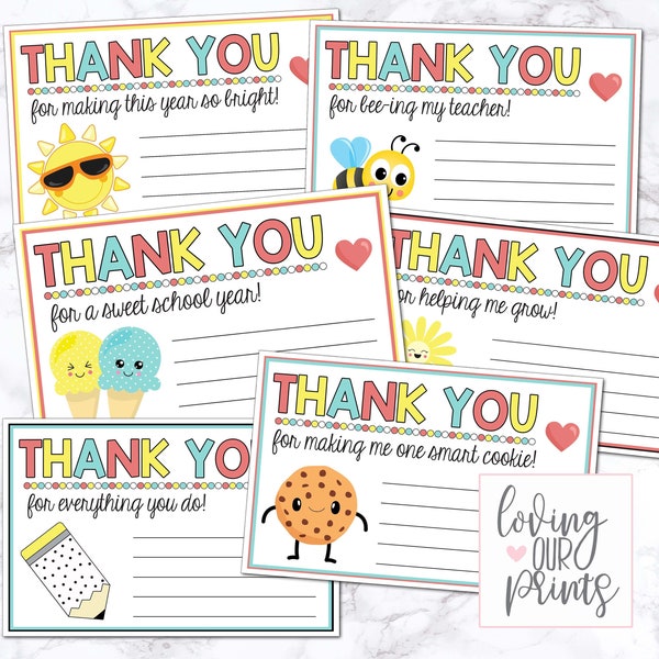 Teacher Appreciation Thank You Note, Teacher Appreciation Notes Bundle, Student Teacher Thank You, Thank You Teacher Template