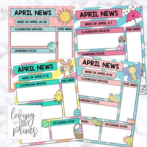 Plantilla editable de boletín informativo de abril, carta de noticias preescolar, plantilla de boletín informativo preescolar, boletín editable en el aula, boletín escolar