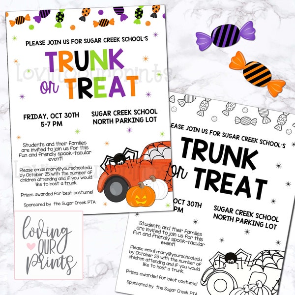Editable Trunk or Treat Flyer, Trunk or Treat Flyer Editable, Trunk or Treat Flyer Template, Halloween Trunk or Treat, Invite, Invitation