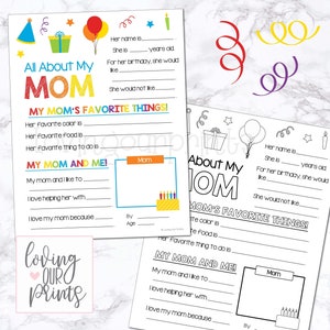 Alles über Mama, Alles über meine Mama, Mama Geburtstagsgeschenk, Mama Geburtstagsgeschenk von Kindern, Alles über Mama Printable, Mama druckbare Geburtstagskarte