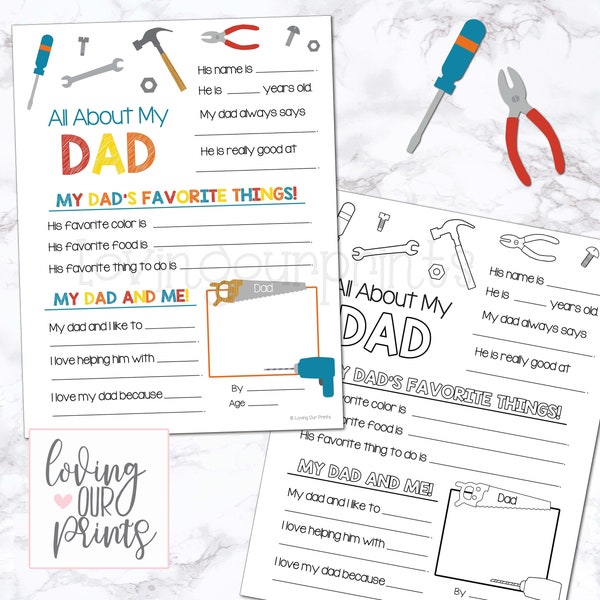 Fathers Day Gifts, Fathers Day Questionnaire, All About My Dad, All About My Dad Questionnaire, Fathers Day Questionnaire for Kids
