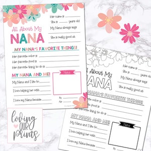 All About My Nana Printable, Mothers Day Gift for Grandma, Mothers Day Gift for Nana, Mother's Day Gift for Nana, All About My Nana