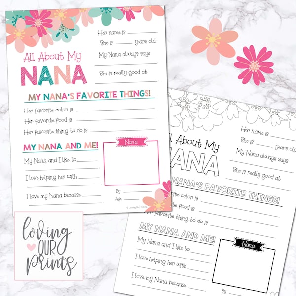 All About My Nana Printable, Mothers Day Gift for Grandma, Mothers Day Gift for Nana, Mother's Day Gift for Nana, All About My Nana