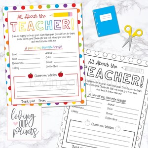 Beginning of the Year Teacher Questionnaire, All About My Teacher Printable, Back to School Teacher Survey, Get to Know Your Teacher Print