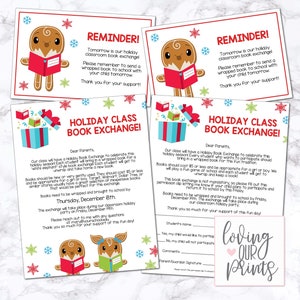 Troca de livros de Natal, troca de livros de classe, troca de livros de férias, troca de livros de sala de aula, carta de troca de livros para os pais, editável