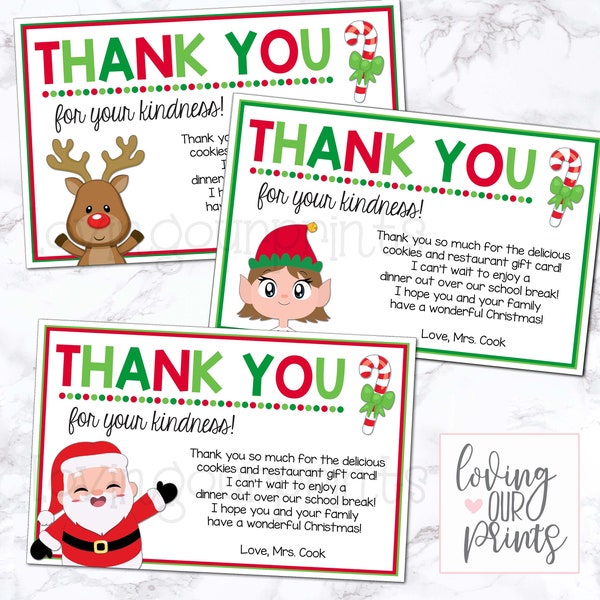 Christmas Thank you Notes, Christmas Thank You Note from Teacher, Editable Thank you Card, Teacher Thank You Notes, Holiday Thank You Cards