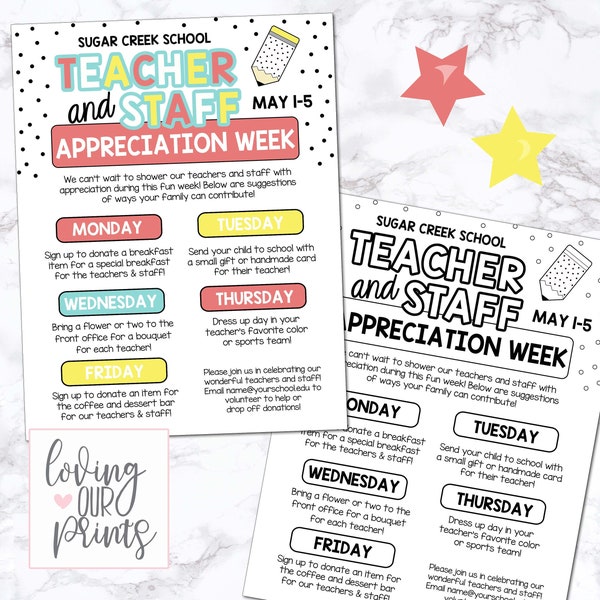 Teacher Appreciation Week Schedule, Editable Teacher Appreciation Flyer, Editable Teacher Appreciation Week Flyer, Teacher and Staff Appreci