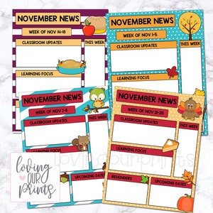 Editable November Newsletter Template, Editable Teacher Newsletter, Teacher Newsletter Template, Classroom Newsletter, School Newsletter