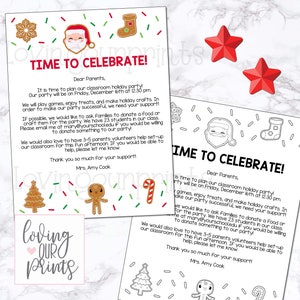 Fiesta de Navidad en el aula, Folleto de la fiesta de Navidad, Fiesta de Navidad en la clase, Fiesta de la clase de Navidad, Fiesta escolar de Navidad, Carta a los padres