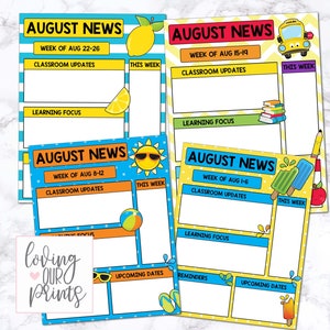 August Newsletter, Teacher Newsletter Template, Editable Teacher Newsletter, Newsletter template, School newsletter template, Weekly newslet