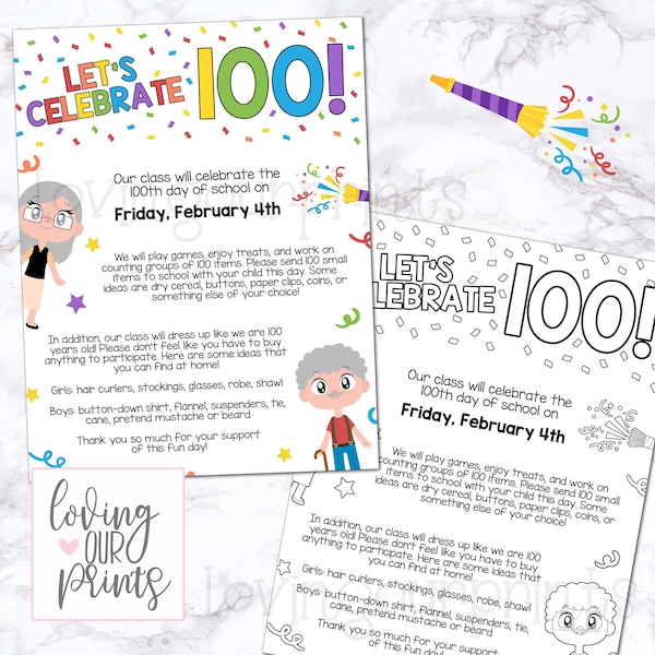 Editable 100th day of school parent letter, 100th day of school flyer, 100 years old, Dress up, 100 days of school, 100th day party