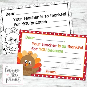 Je suis reconnaissant pour les cartes imprimables, Votre enseignant est reconnaissant pour, les cartes de remerciement de l'enseignant, les cadeaux d'étudiant de Thanksgiving de l'enseignant