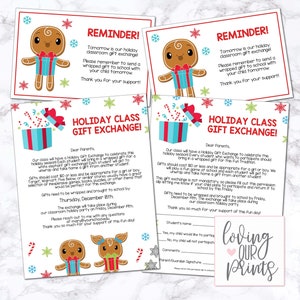 Carta de intercambio de regalos para padres, intercambio de regalos de clase, intercambio de regalos de aula, intercambio de regalos de Navidad, intercambio de regalos de elefante blanco