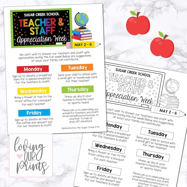 Teacher Appreciation Week, Editable Teacher Appreciation Week Calendar, Teacher Appreciation Week Itinerary, Teacher Appreciation Week Print