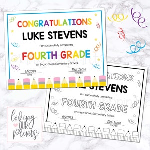 4th Grade Certificate, Editable Fourth Grade Certificates, Editable Certificate Template, End of the Year Certificates for Students