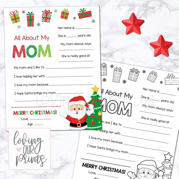 Christmas Card for Mom, Christmas Card for Parents from Kids, Mom Christmas Gift, All About My Mom, Christmas Card for Mom Printable