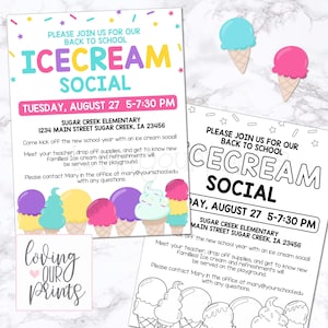 Editable Ice Cream Social Flyer, Ice Cream Social Invitation, Back to School Ice Cream Social, Editable Ice Cream Flyer, Template