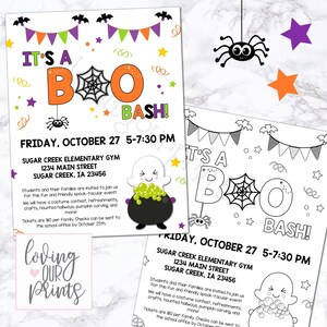Edytowalne zaproszenie na imprezę halloweenową, edytowalna ulotka z zaproszeniem na festiwal imprezy halloweenowej, ulotka Boo Bash, szablon szkolnej imprezy halloweenowej
