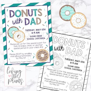 Donuts with Dad, Donuts with Dad Flyer, Donuts with Dad Editable Invitation, Donuts with Dudes, Father&#39;s Day, Fathers Day, School Event