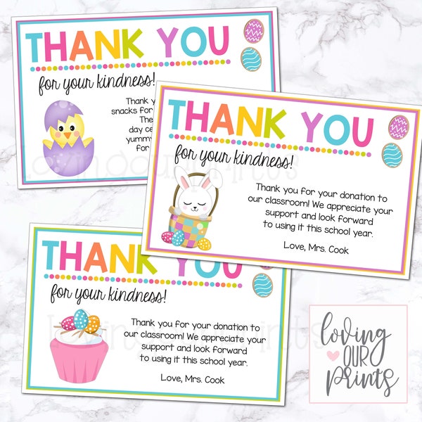 Easter Thank You Cards, Editable Easter Template, Easter Thank You Notes, Easter Thank You Note From Teacher, School Thank You Notes